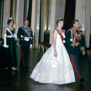 Princess Astrid with the Shah of Persia entering the gala banquet on the occasion of the state visit in 1961. Followed by King Olav and Queen Farah Diba (Photo: NTB / Scanpix)